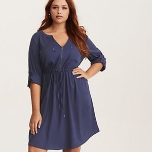 Torrid Navy Challis Zip Front Shirt Dress - Size 1